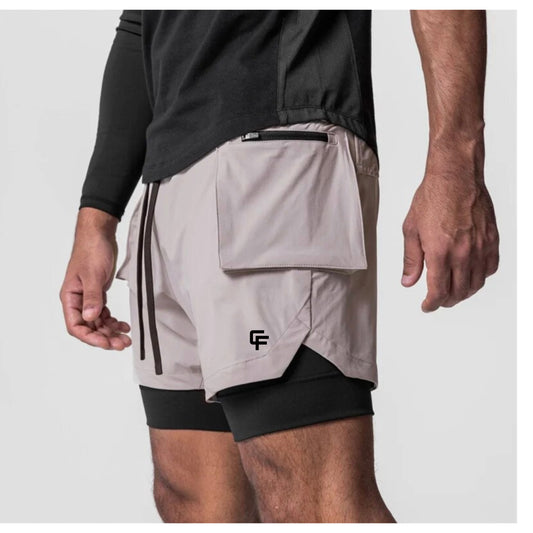 Breathable Double Layer Activewear Shorts w/Pockets, Phone Holder & Towel Holder