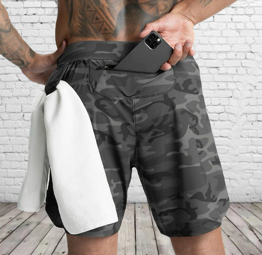 Mens Active Shorts w/ Cellphone & Towel Pocket